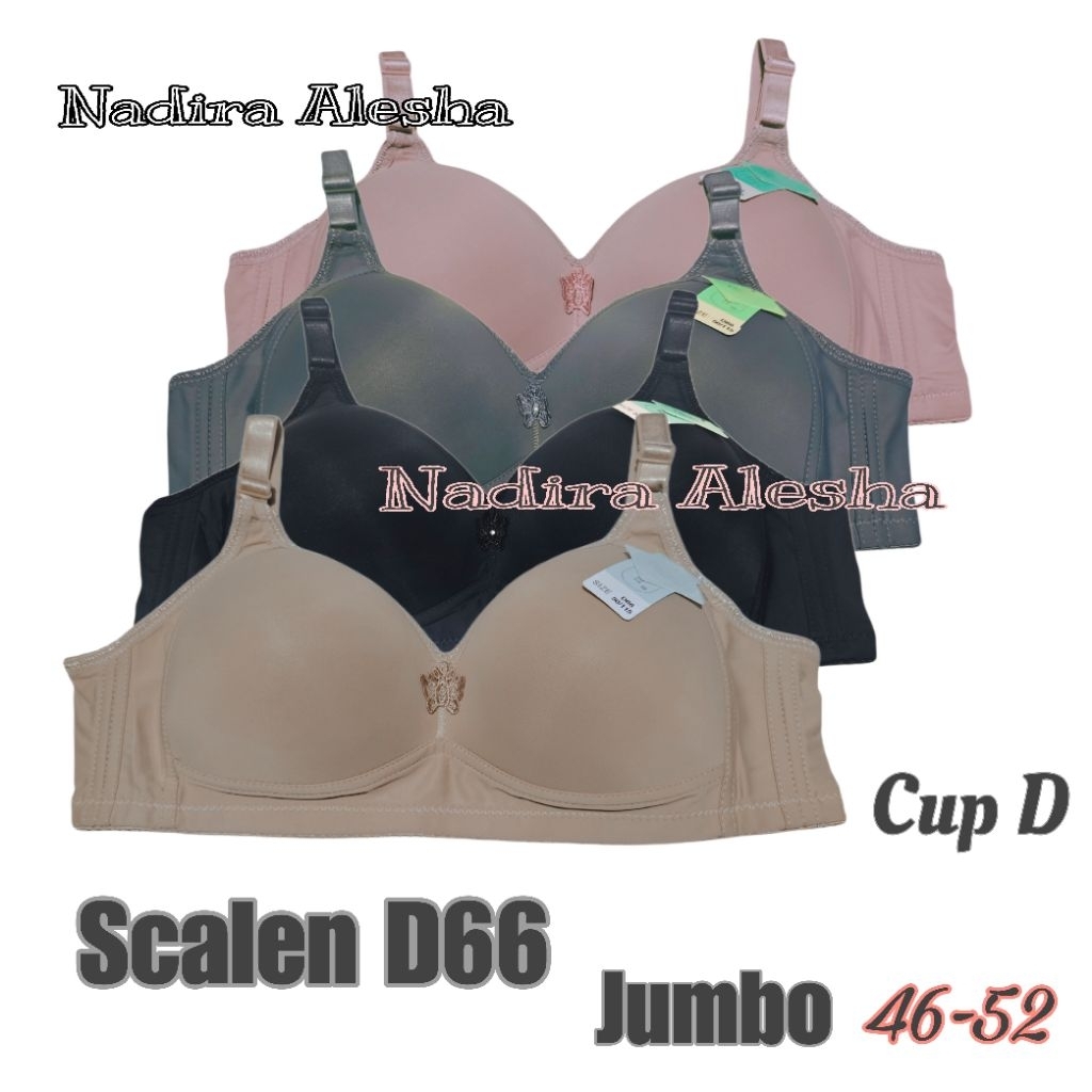 Bra Scalen D66 Jumbo Cup D Ukuran 46-52 Kait 3 Tanpa Kawat Cup Besar