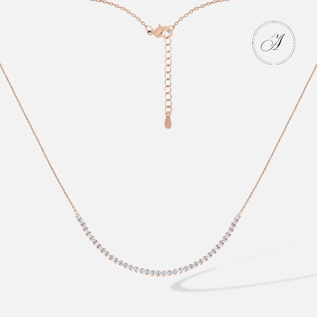 Alnneri - Cendrella Tennis Necklace Jewelry in Rose Gold | Perhiasan Kalung 18K Emas Asli Bersertifi