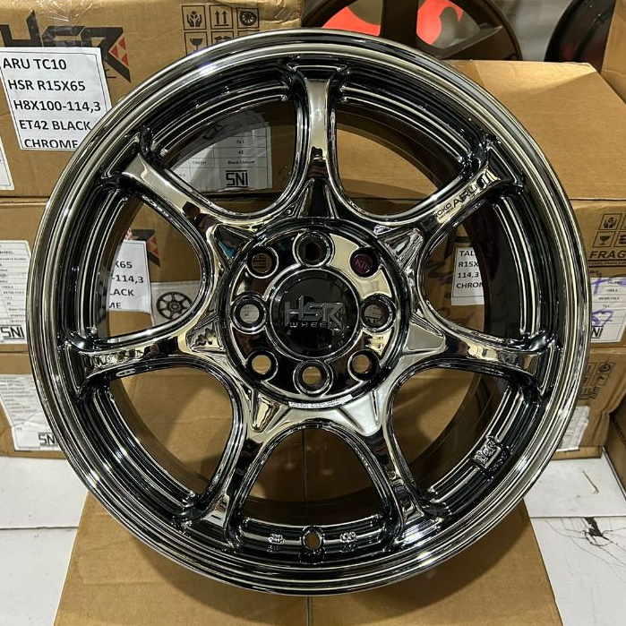 Velg HSR Black Chrome R15 Untuk Brio Agya Mobilio Yaris Jazz Hsr Aru Ring 15