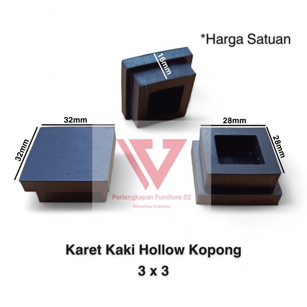 Kaki Karet Hollow 3x3 Kopong / Tutup Ujung Pipa Kotak Besi Anti Gores Kursi Meja Rak
