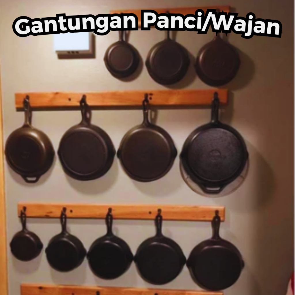 Rak Wajan Panci Gantung Dinding Bahan Kayu Kokoh Tempat Cantolan Teflon Gantungan Handuk