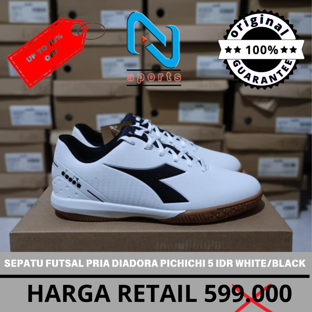 Sepatu Futsal Pria Diadora PICHICHI 5 IDR WHITE/BLACK Original 100%