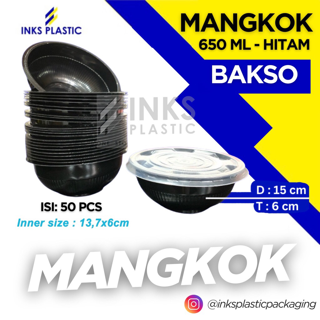 MANGKOK PLASTIK 650 ML MANGKOK BAKSO HITAM BLACK