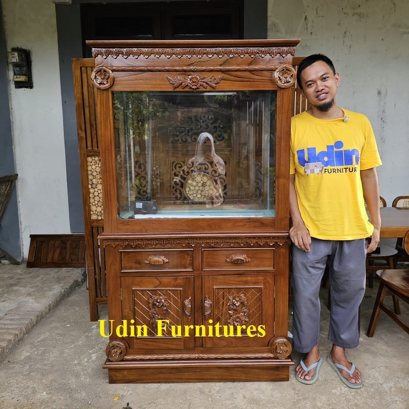 Aquarium Ikan Arwana Full Set Minimalis Kayu Jati