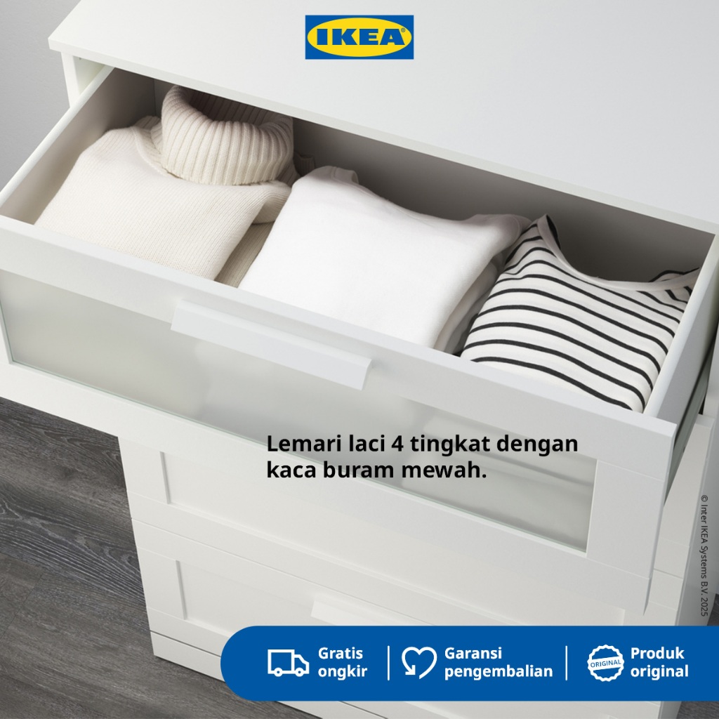 IKEA BRIMNES Lemari Penyimpan 4 Laci Dengan Kaca Putih 78x124 cm