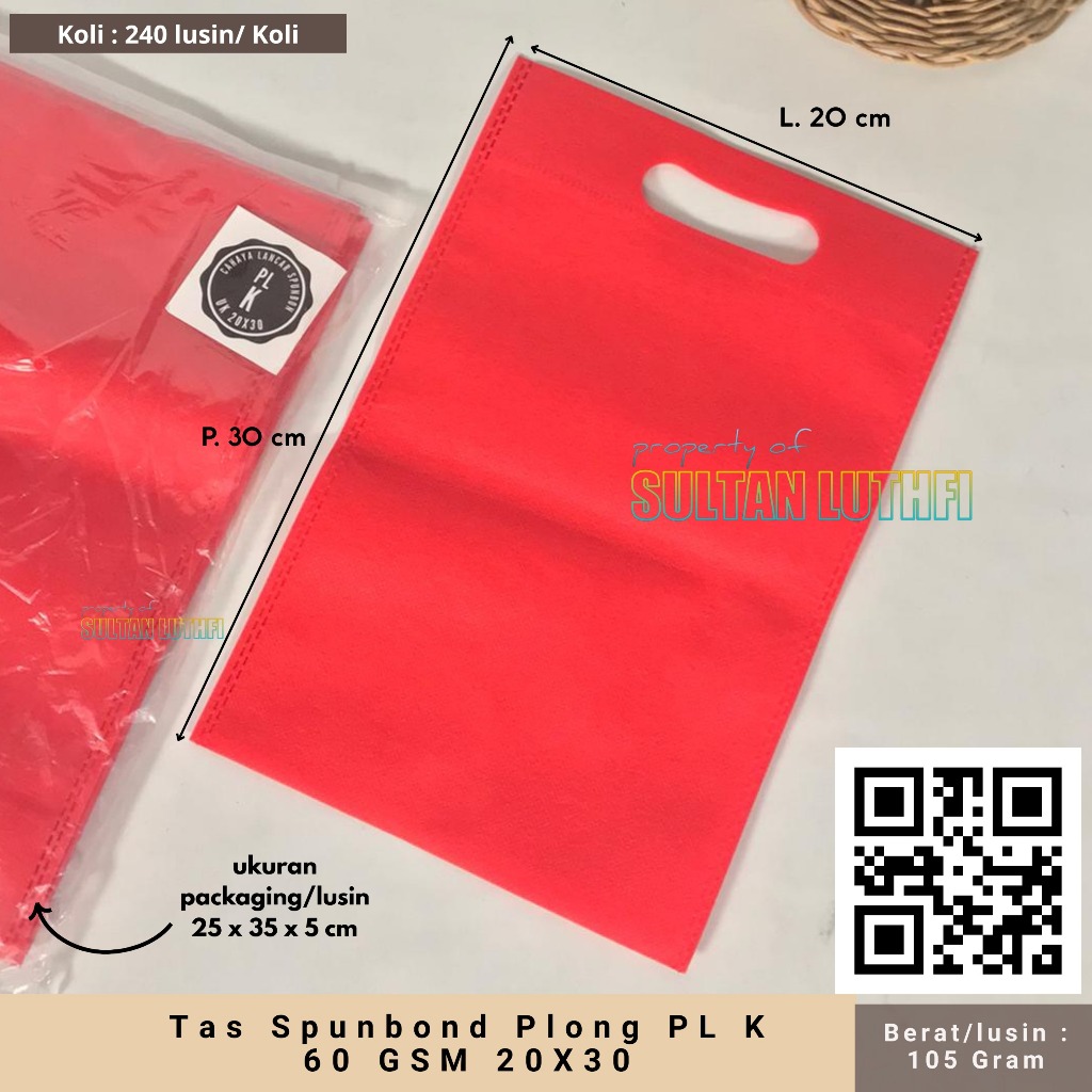 Tas Spunbond Plong PL K 60 GSM 20X30