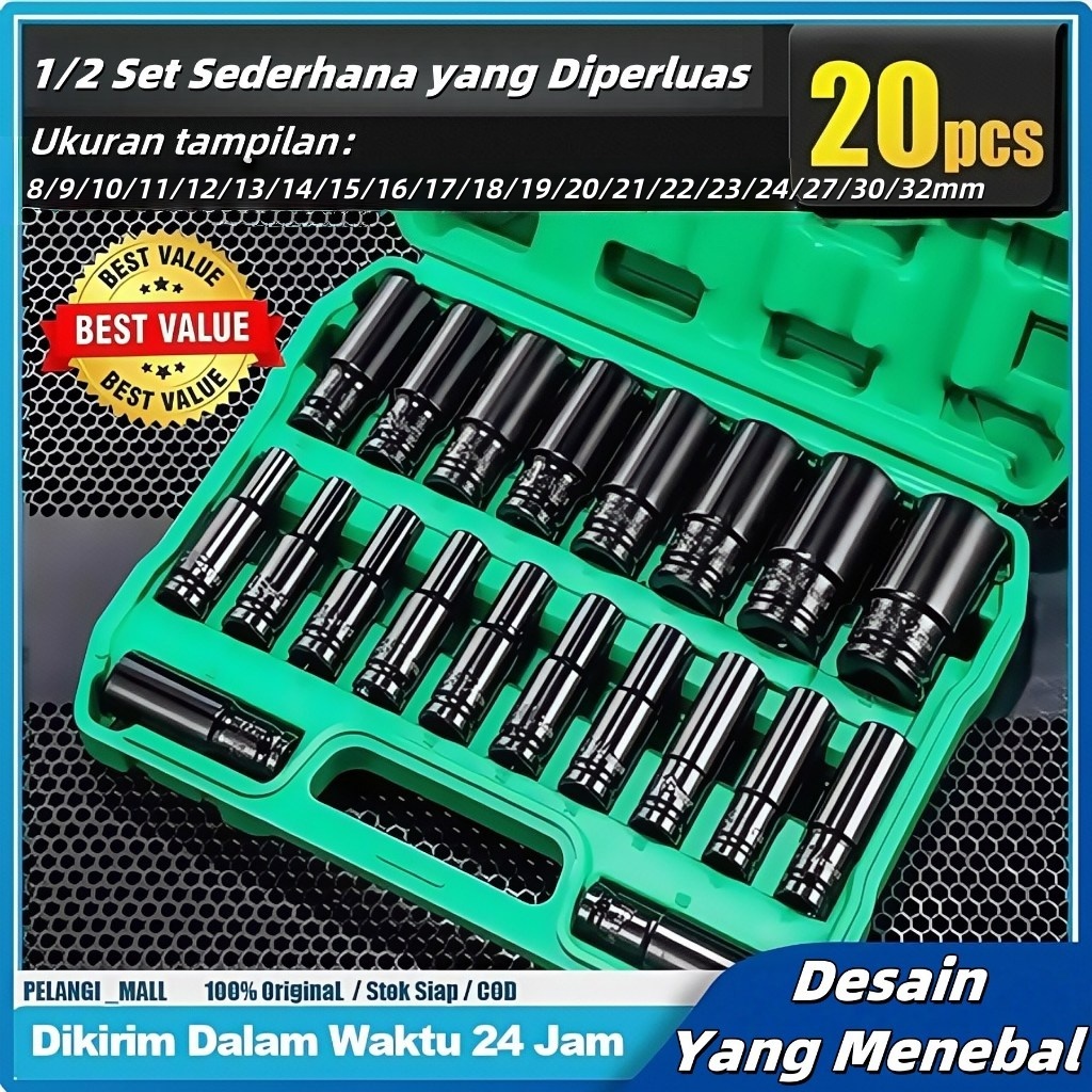 Mata Socket 20Pcs 1/2‘’ 8-32mm Impact Kunci Socket/Kunci shock Impact socket set/Impact sock impact 