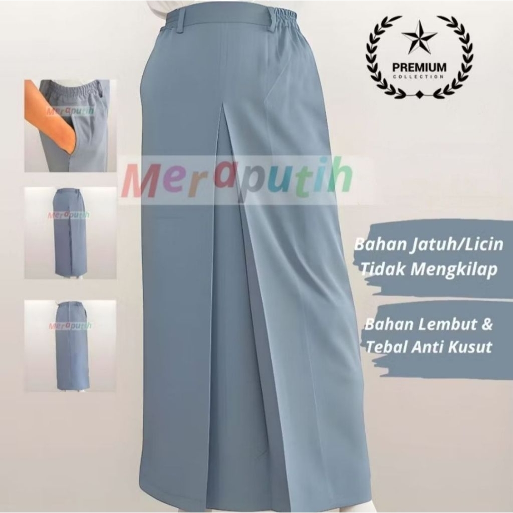 Rok Span Panjang Belah Depan Seragam Abu SMA Bahan Licin/Jatuh - Desain Nyaman