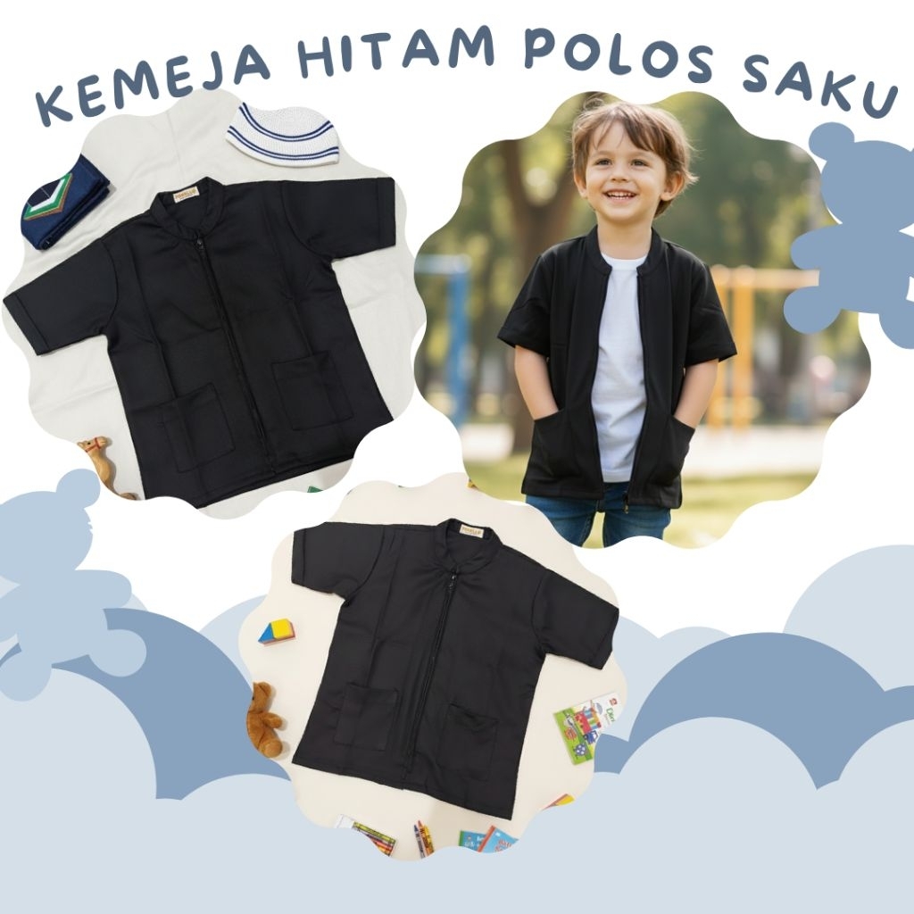 KEMEJA ANAK POLOS/KEMEJA ANAK/KEMEJA HITAM POLOS SAKU/BAJU ANAK/BAJU ANAK TK/BAJU KOKO ANAK/BAJU KOK