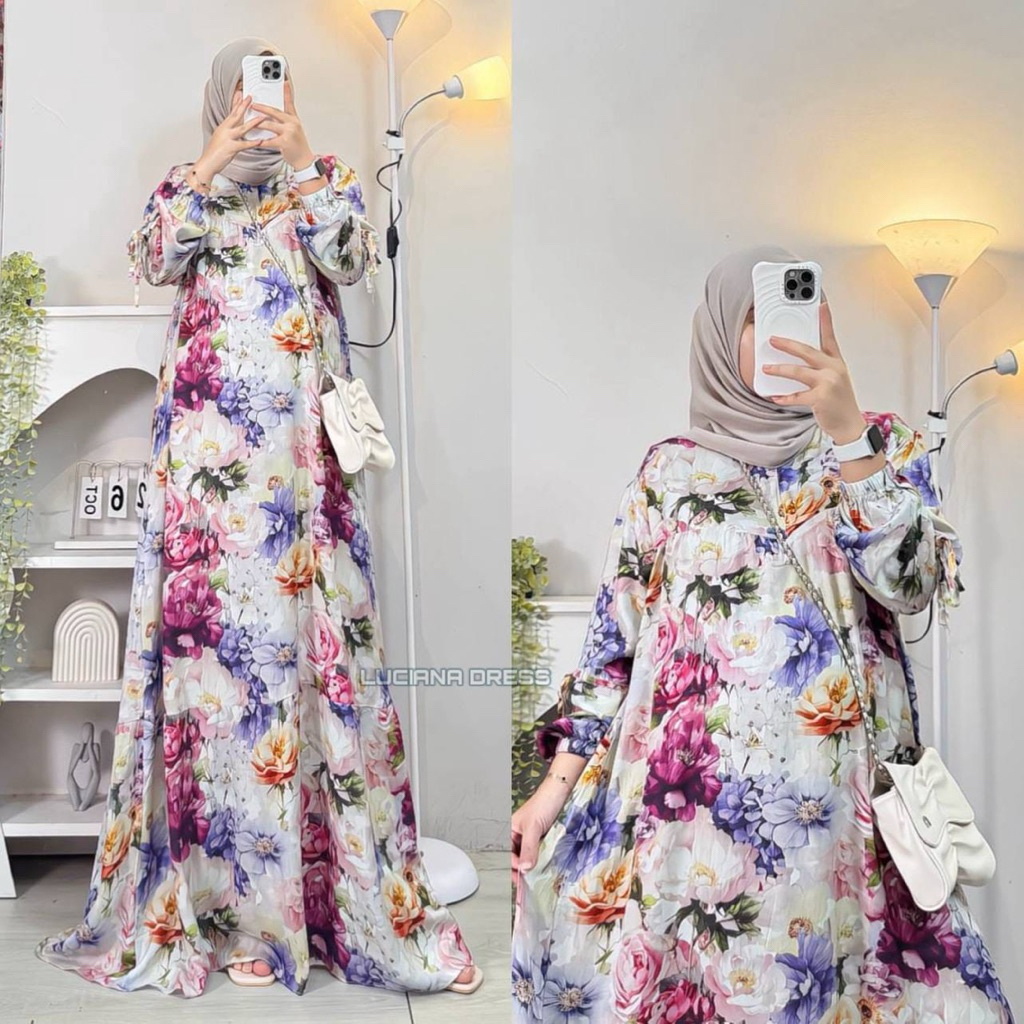 GAMIS RAYA LEBARAN BUSANA MUSLIM RAYON DRESS BUSUI JUMBO LD 120 MOTIF DAN MODEL KEKINIAN