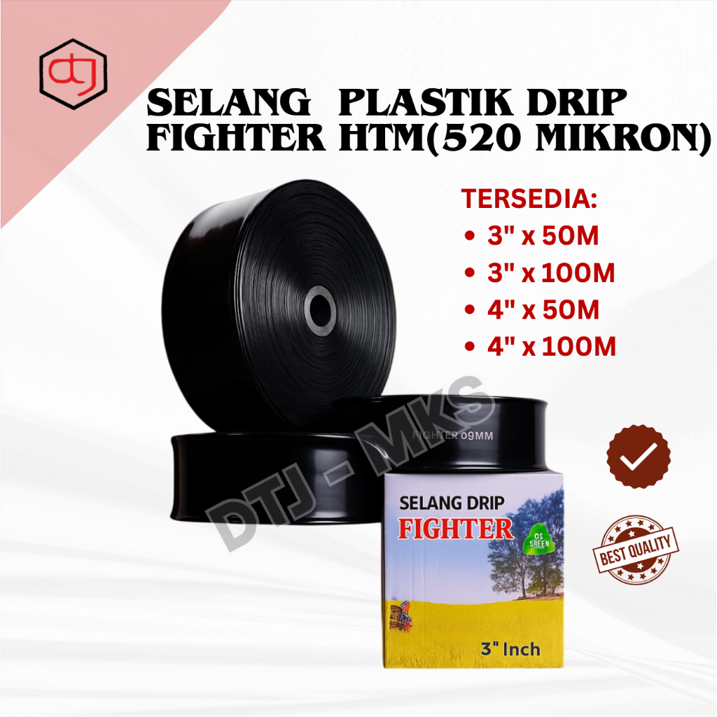 Selang Plastik Drip FIGHTER HTM 520 Mikron – 3" & 4", 50–100 Meter | Selang Irigasi Kebun