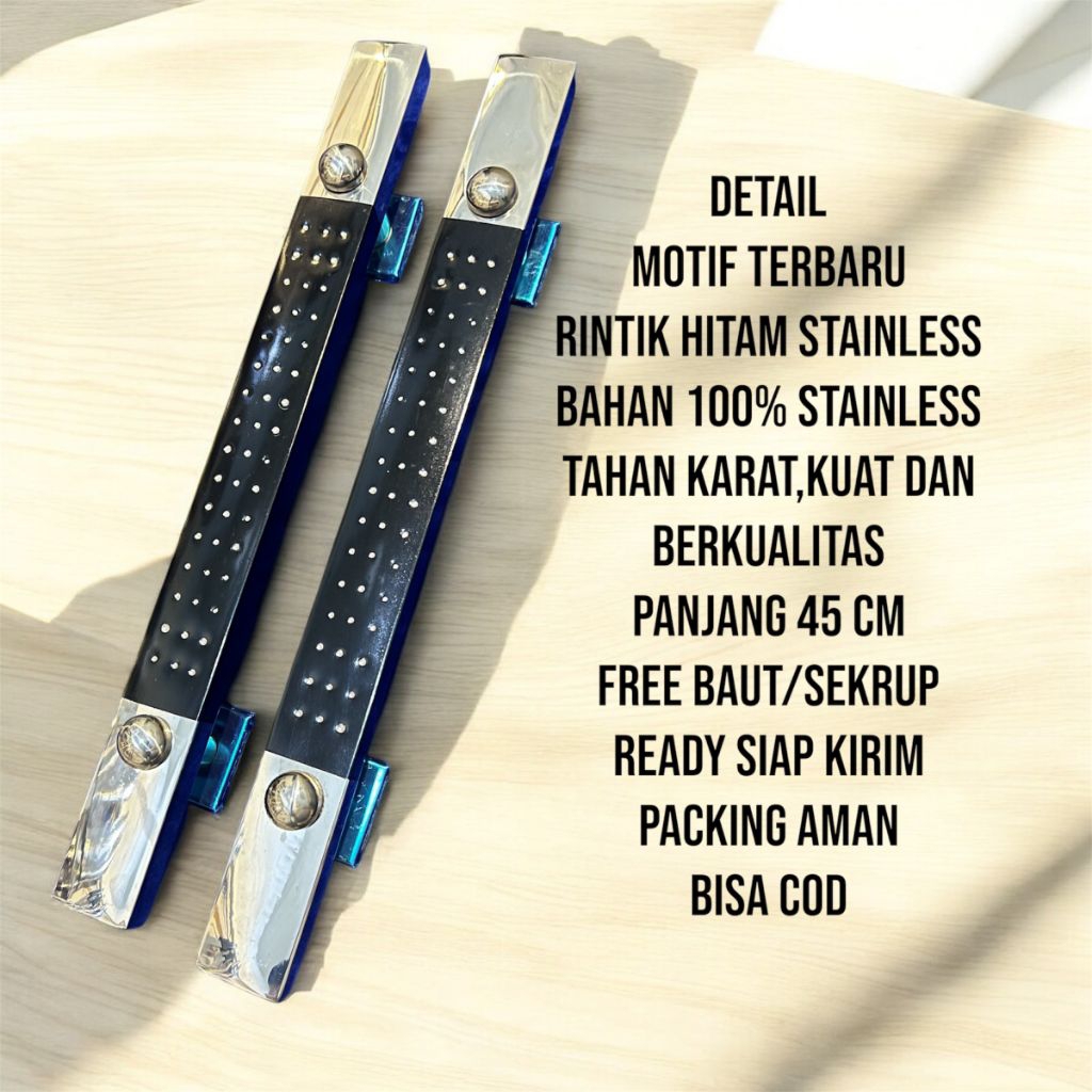HANDLE PINTU STAINLESS / HANDLE PINTU KUPU TARUNG / GAGANG TARIK MODEL KOTAK HITAM MEWAH PANJANG 45C