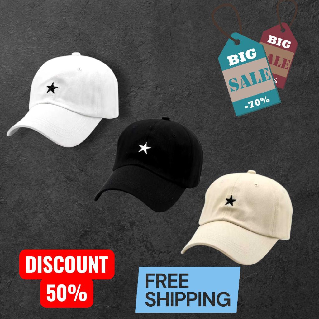 Topi baseball Bintang, topi Korea style, topi baseball bordir.