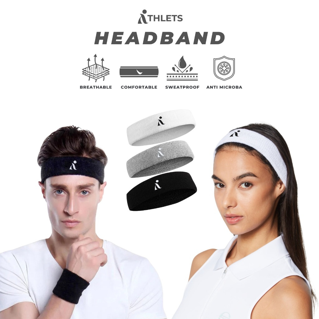HEADBAND ATHLETS Bandana Ikat Kepala Pria Wanita Olahraga Gym Fitness / Head Band Sport Bando Pengik