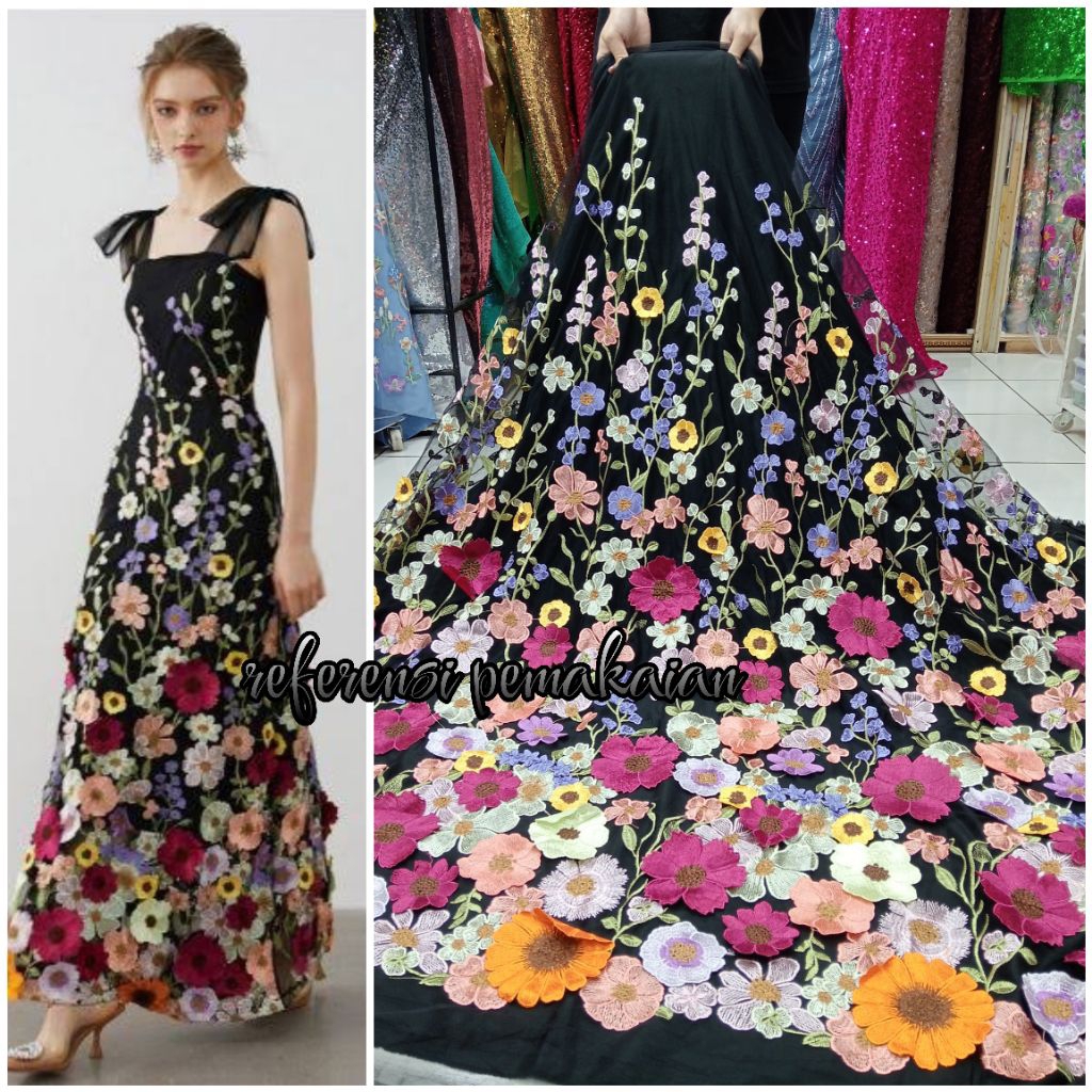 BAHAN/KAIN TILLE BUNGA BORDIR 3D TILLE BUNGA BORDIR TIMBUL