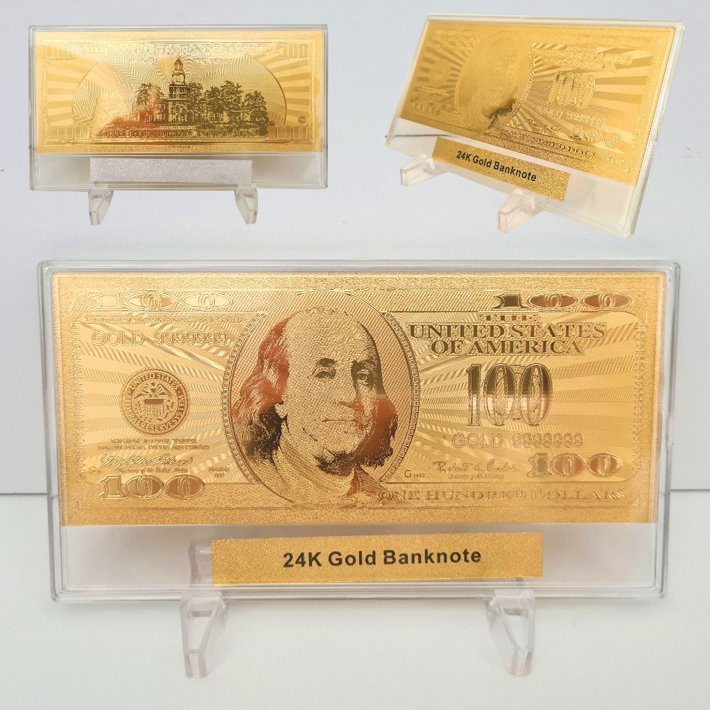 Mainan Koleksi Dekorasi Pajangan Hiasan Souvenir Gold Foil 100 USD Dolar USA Amerika America