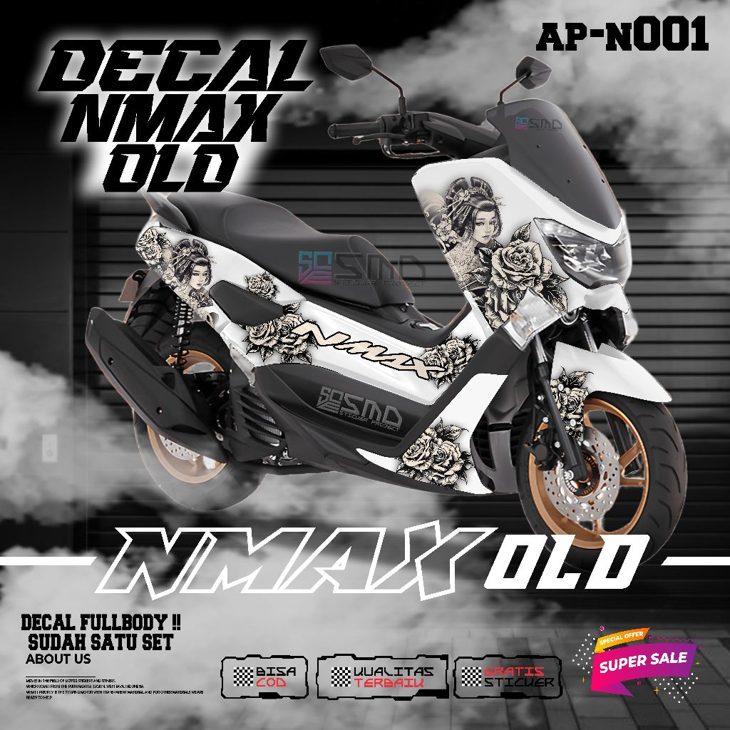 DECAL STICKER VARIASI YAMAHA NMAX OLD FULLBODY MOTIF GEISHA JEPANG BUNGA KEREN TERBARU