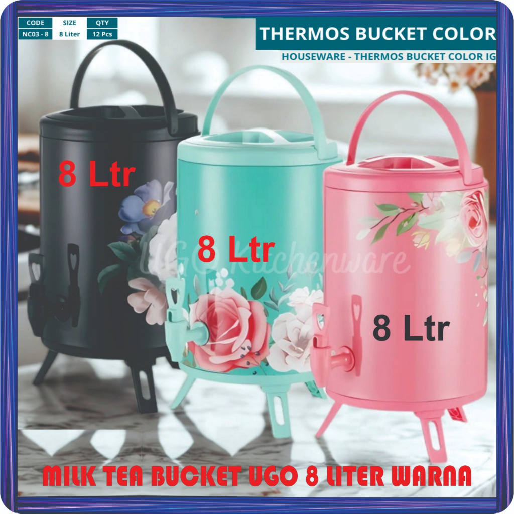 MILK TEA BUCKET UGO WARNA BERMOTIF / Thermos Bucket Dispenser Air Minum Milk Tea Bucket Stainless St