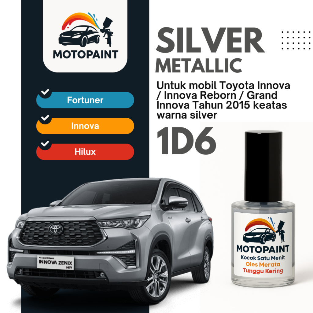 Cat Oles Mobil – Cat Baret Mobil – Touch Up Paint Silver Metallic 1D6 Innova 2015 Keatas Warna Silve