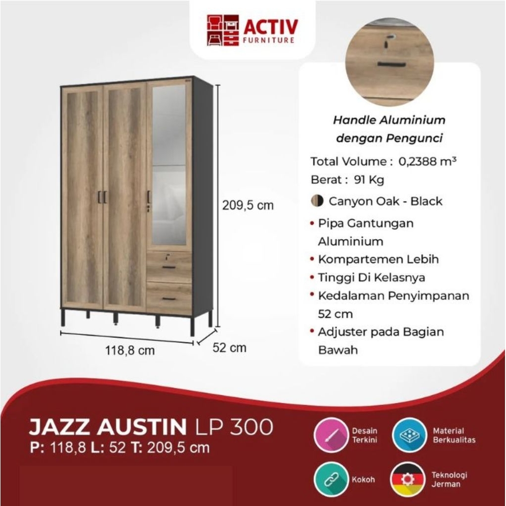 Lemari Pakaian – Jazz Austin LP 300 – Activ Furniture