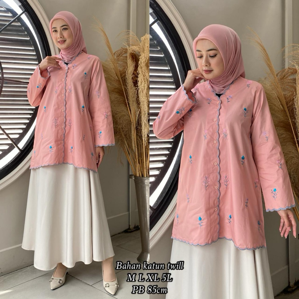 TUNIK BORDIR BAHAN KATUN JEPANG TERBARU CANTIK | TUNIK MODEL KEMEJA TERBARU