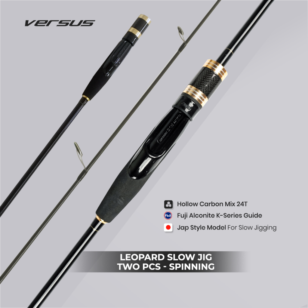 Joran Pancing Slow Jigging Versus Leopard 2 Pcs – Spinning Rod Fuji Guide Carbon Hollow PE 1–4 + Fre