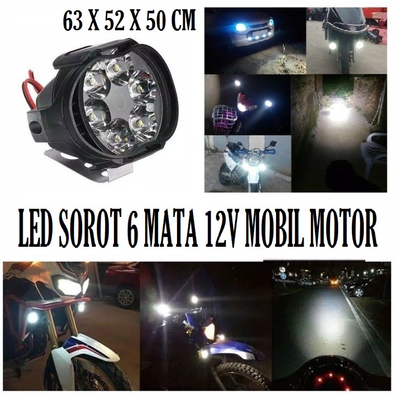 1P Led 6 Mata Bulat GARANSI SANGAT TERANG Sorot 12 Volt Motor Mobil Lampu Tembak Spion 6mata 12v