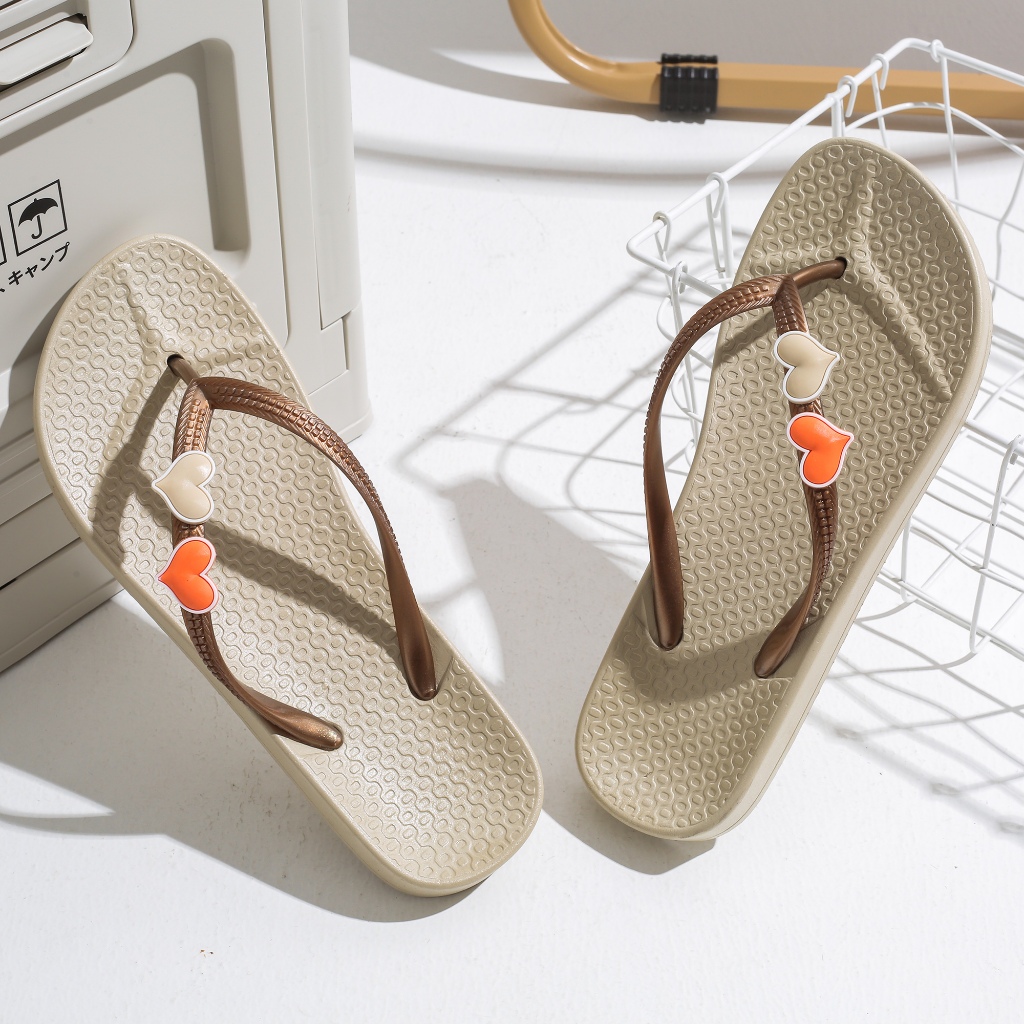 Ffttiiop M1029 Sendal Jepit Wanita Motif Hati PVC Sandal Jepit Plastik Kasual Pria yang Nyaman dan B
