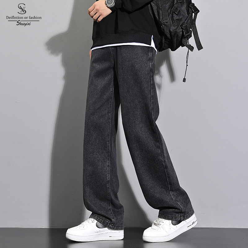 SUYX Celana Jeans Pria Korean Style Longgar Simple untuk Fashion Pria