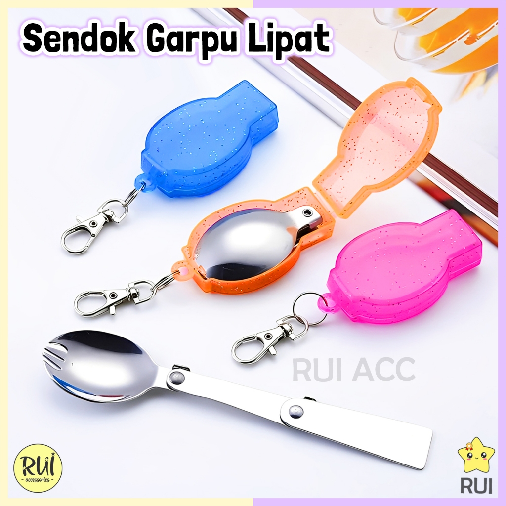 Spoon Fork Sendok Garpu LIPAT Stainless Gantungan Kunci Portable Traveling Alat Makan Praktis