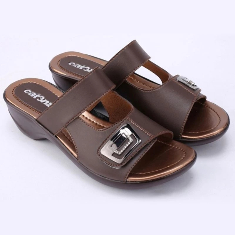 No 36 37 38 39 40 - Sandal Wanita Wedges Kulit Coffe 3cm / Sendal Wedges Kondangan Ibu-Ibu Arisan