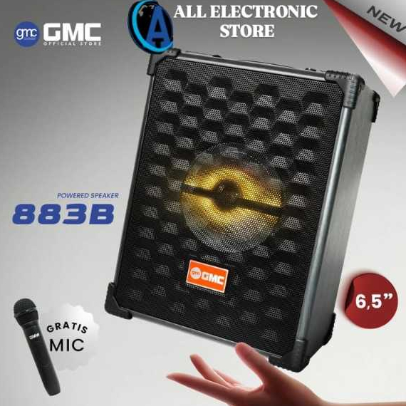 GMC Speaker 883B – Bluetooth Karaoke 6.5" – 85W, Suara Jernih & Bass Mantap, Bonus 1 Mic Wireless Ti