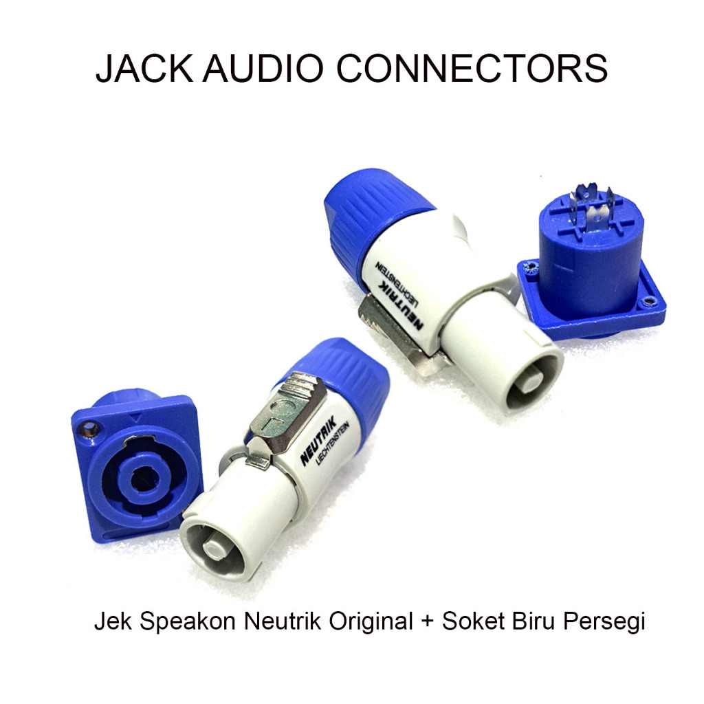 (2Pasang) Jack Speakon Neutrik 4pin Original + Socket Soket Speakon Biru Persegi -Aksesoris Audio Sp