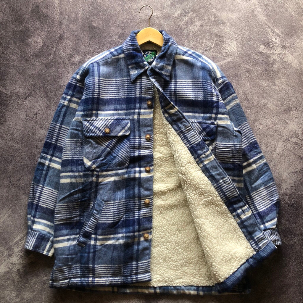 Outer Sherpa Flannel And*l*o* scnnd Size fit XL,outer flanel biru putih flanel veterano flanel sherp