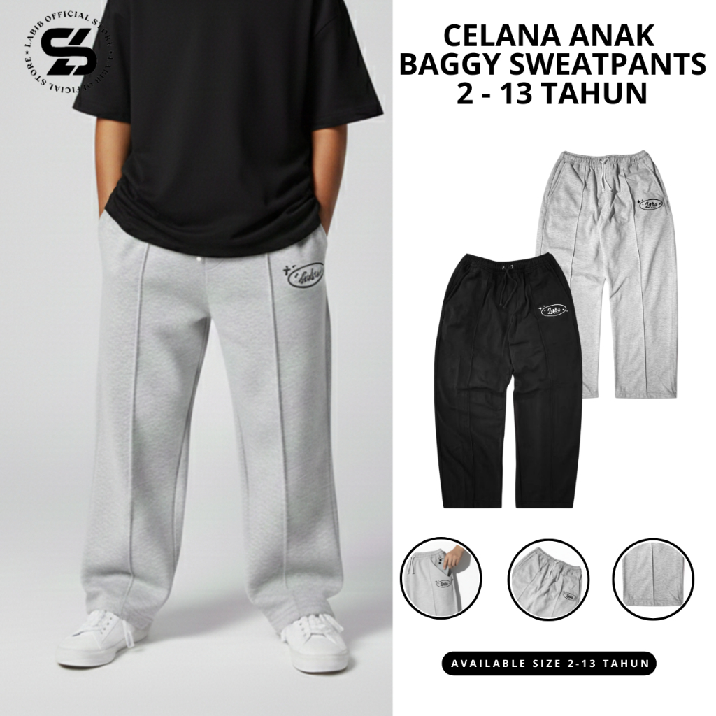 Celana Baggy SweatPants Anak Usia 2-13 Tahun Laki-Laki Dan Perempuan Bahan Fleece
