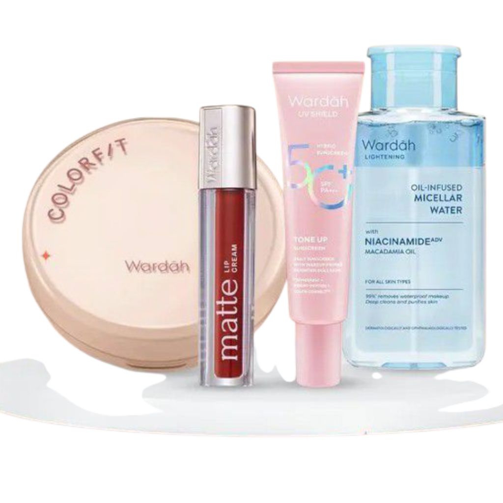 WARDAH Kit Bundling Lip Matte Sunscreen Tone Up Micellear Biru Colorfit Bedak Basah Kosmetik Wajah