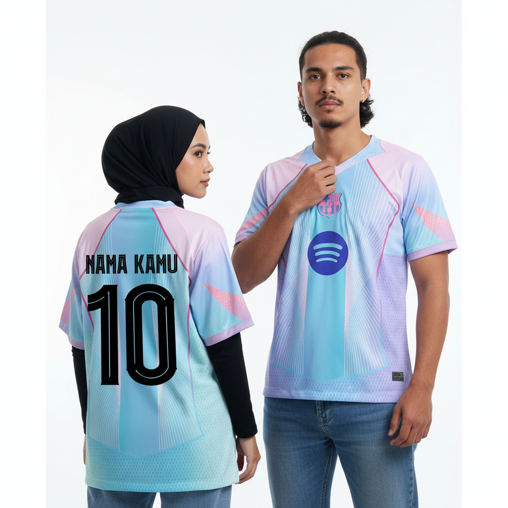 Jersey Brcln Spesial Editioan Aurora 2025 2026 Baju Bola Biru Tosca Pasang Custom Sablon Nama Nomor 
