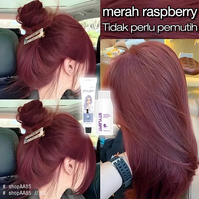 (Beli 100ml gratis 100ml)STYLE FIT cat rambut merah anggur*200ml,Tidak perlu pemutih,Ekstrak Tanaman