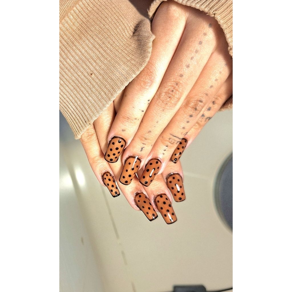 Press On Nails Brown Polkadot