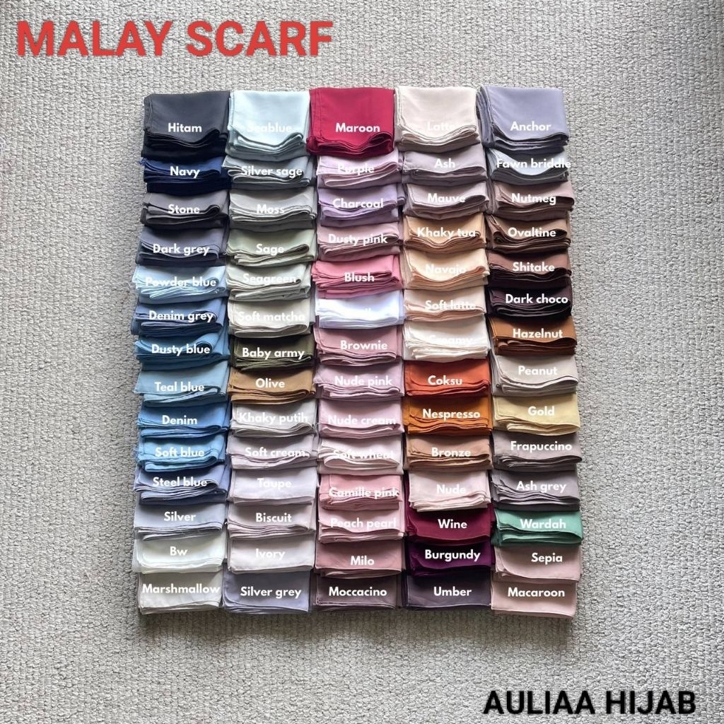 Auliaa Hijab - Malay Scarf Hijab Oval 4 Polycotton Premium Jahit Gulung Kecil Ukuran 130x130cm