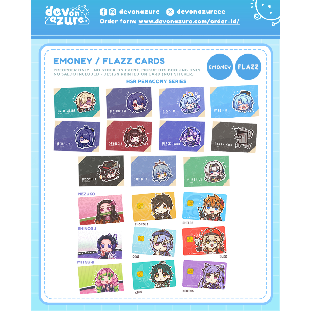 Emoney E-toll Mandiri / Flazz Gen2 BCA - Kartu Lucu Karakter Chibi - Honkai Star Rail / Genshin Impa