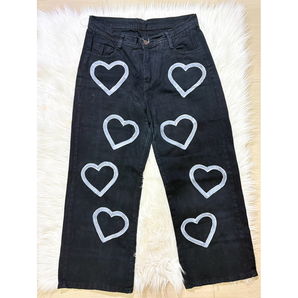 Preloved Kulot Jeans Hitam Sablon Denim