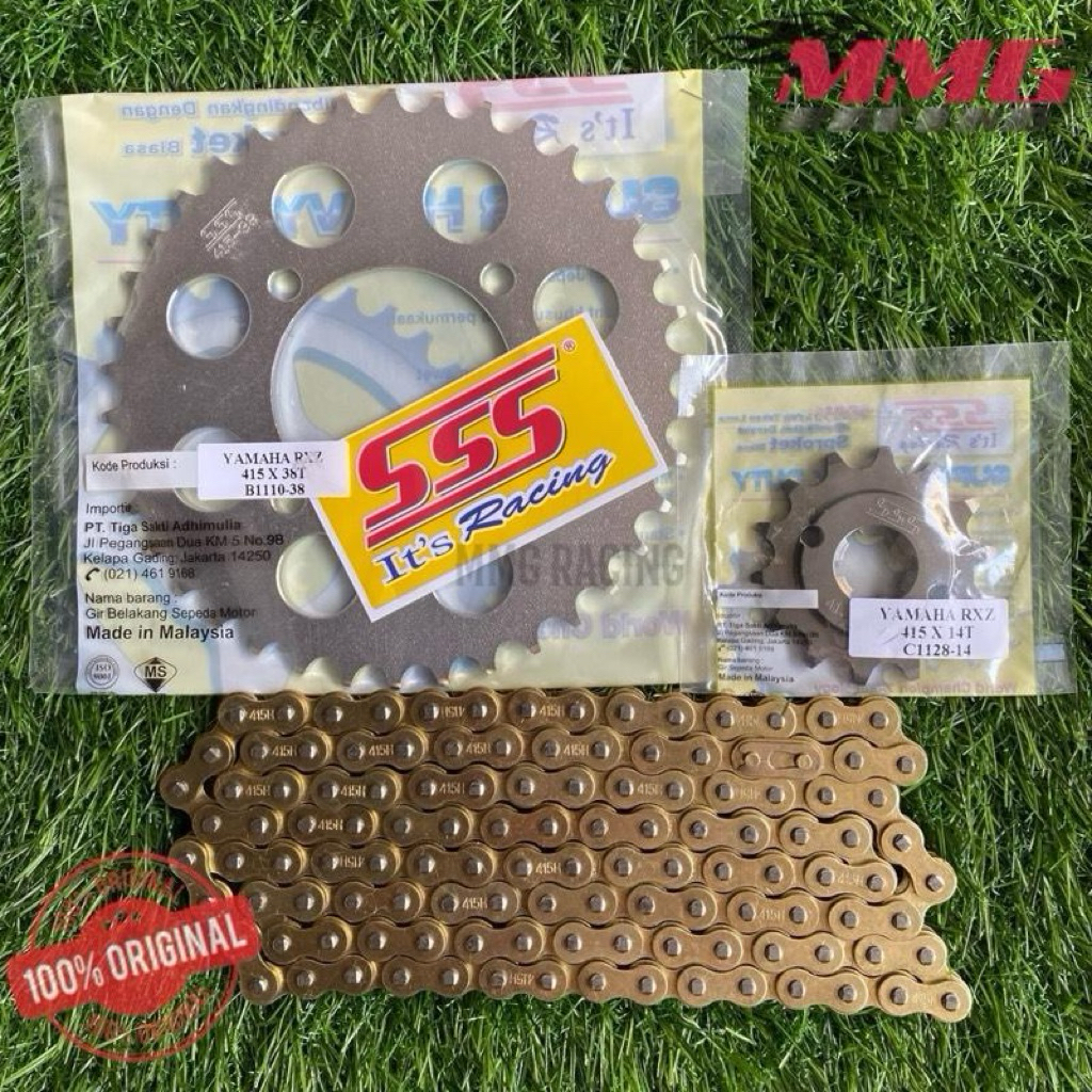 Original Gear Set SSS 415 + Rantai Gold Polos Untuk Motor Jupiter Mx New, Jupiter Mx Old, Rxking, Ju
