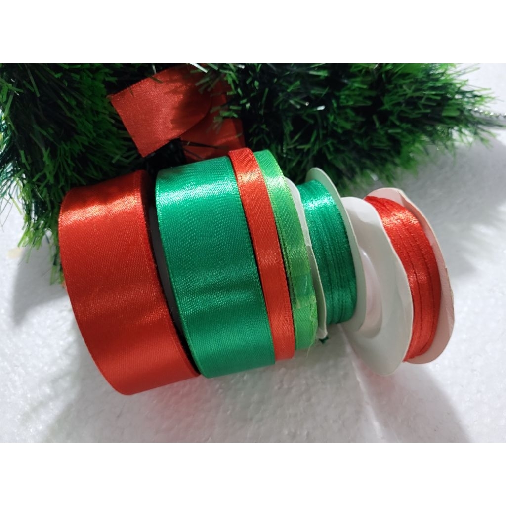Pita Satin Merah Hijau Pita Satin Natal Pita Satin 2,5cm Pita Satin 0,3cm Pita Satin 0,6cm