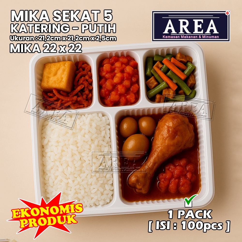 [1 Pack isi 100pcs] Mika Sekat 5 Putih Ukuran 22cm x 22cm untuk Dus Kotak Makan/Mika Plastik Sekat
