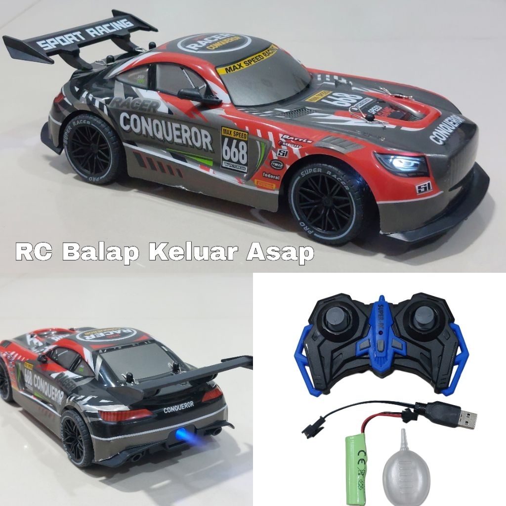 Mainan RC Mobil Sedan Balap Keluar Asap Remote Control