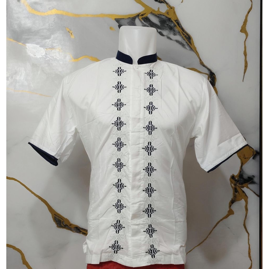Eskape - Baju Koko Putih Pria Full Bordir lengan Pendek