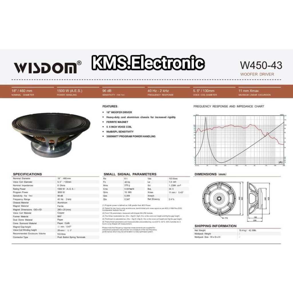 Speaker 18 Inch Wisdom W450-43 3000W  Coil 5.5 Original