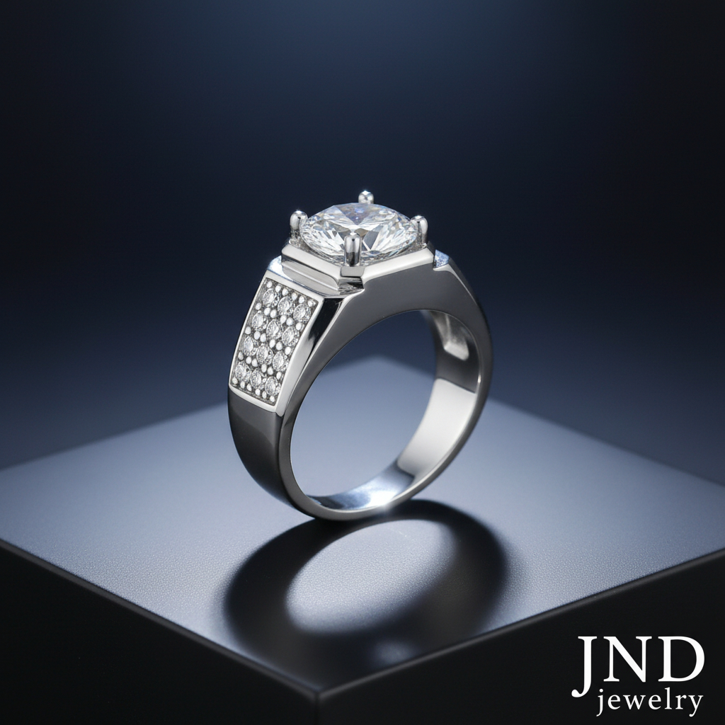 Cincin Berlian Pria Silver Suasa Asli – Diamond Bulat Berkilau, Model Mewah & Elegant, Cocok Tunanga