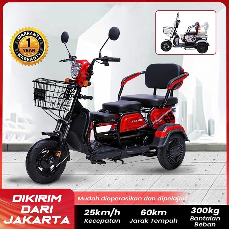 Sepeda Listrik Roda Tiga - Sepeda Motor Listrik 3 Roda untuk Lansia & Angkutan Barang, Stabil & Aman